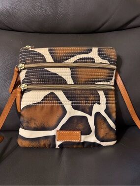 Dooney & Bourke Giraffe Print Triple Zip Nylon Crossbody Bag
